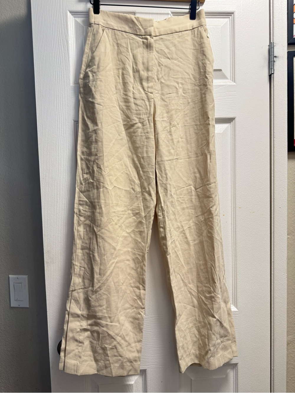 H&M Cream Wide-Leg Linen-Blend Chinos